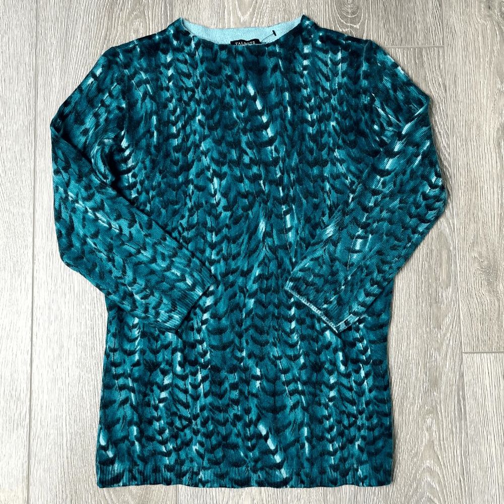 Talbots 100% Cashmere Green Leaves Foliage Crewneck 3/4 Sleeve Sweater Size P